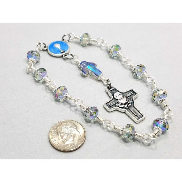 Communion Chalice One Decade Rosary, Swarovski Crystals, Silver Plated - Picture 2 of 10